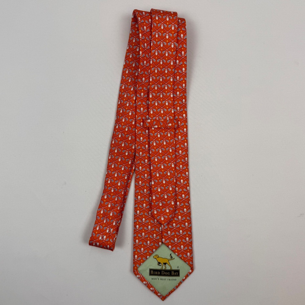 Bird Dog Bay Mens Orange Lacrosse Stick Skull Print Silk Neck Tie - Picture 4 of 7